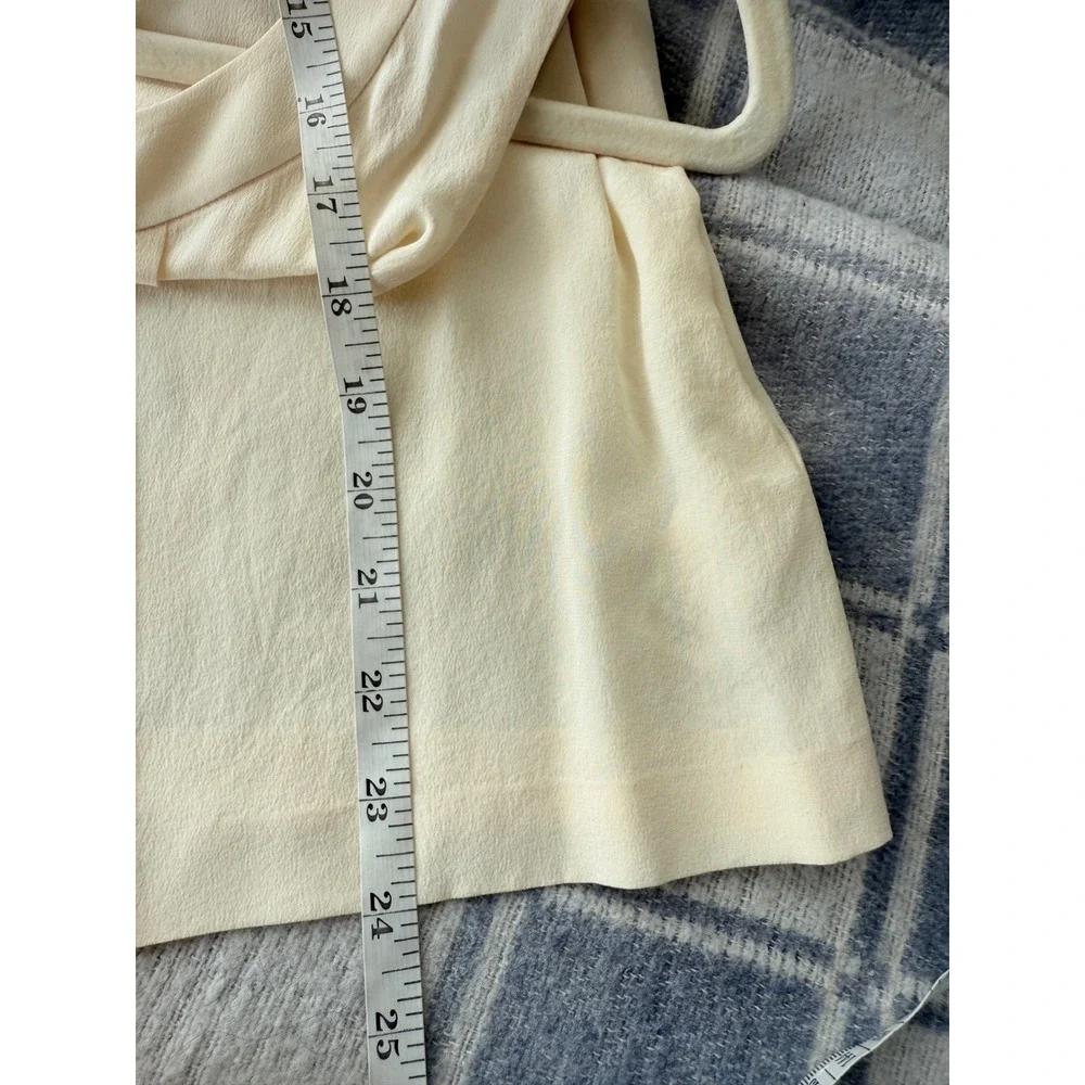 A2 Kate Spade Silk Blouse Cream Sleeveless Split Neck Pleated Front Career Top 4